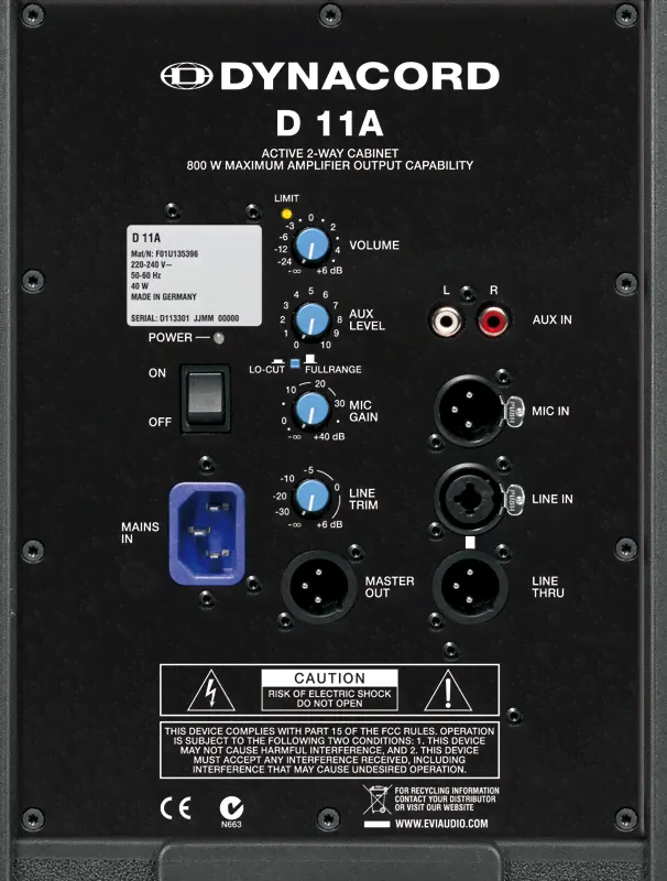 DYNACORD D11A Активная широкополосная акустическая система 12 "/ 1", 200 Вт RMS, 125 дБ SPL, GERMANY